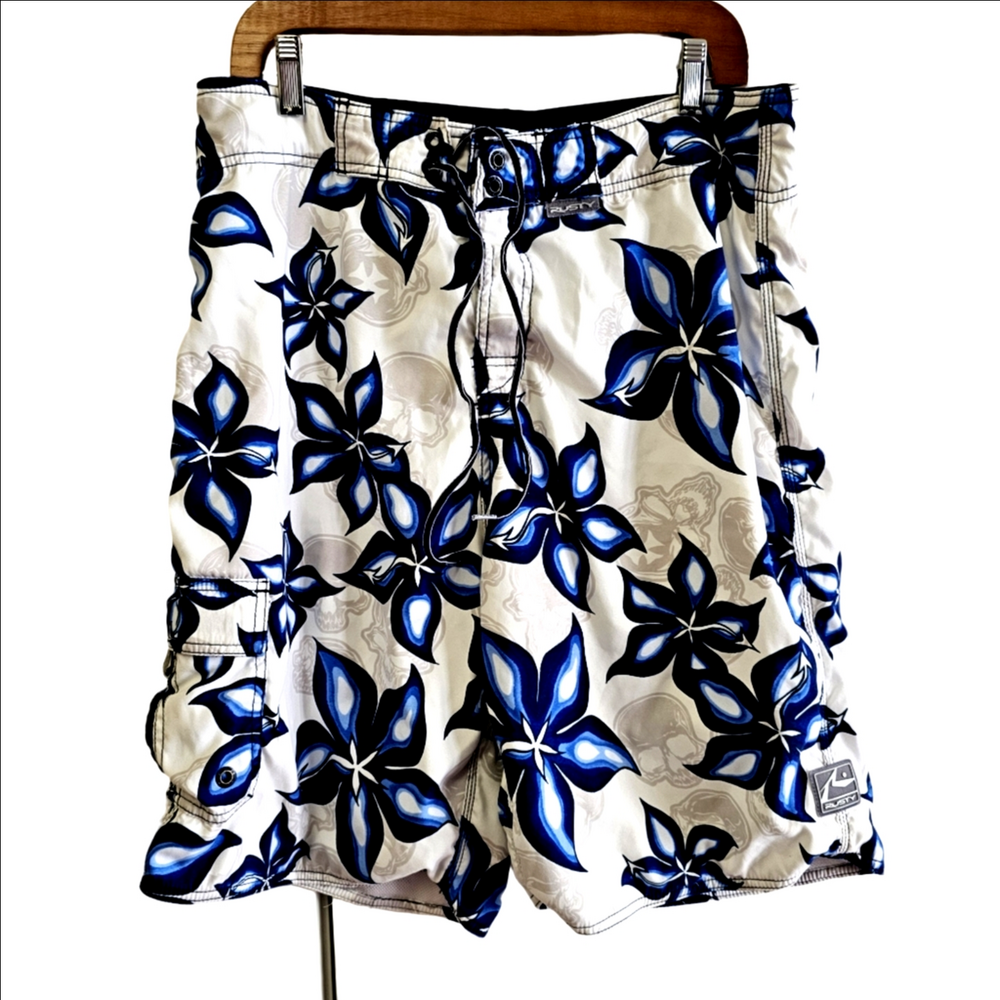Mens White Hawaiian Surf Trunks
